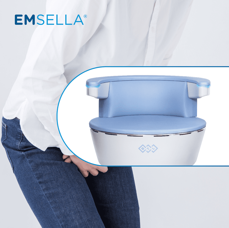 Man with urinary incontinence and erectile dysfunction and Device for Emsella Chair | SpaGo MedSpa in Erie, PA.